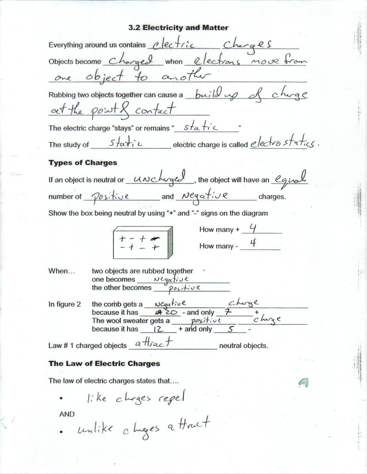 Toxic Science Within Static Electricity Worksheet Answers