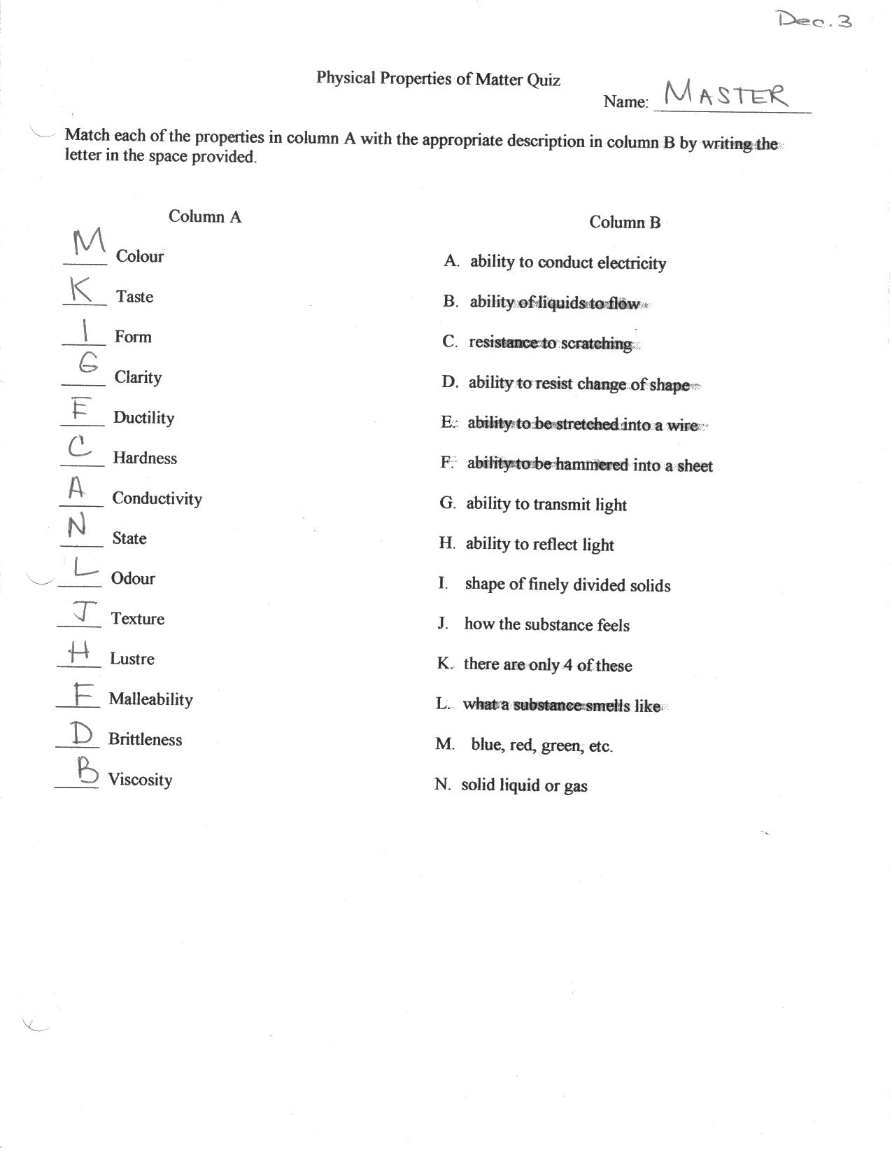 Toxic Science Regarding Physical And Chemical Properties Worksheet